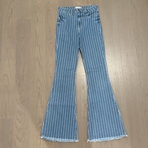 Cello Striped High Rise Flare Jean with Frayed Hem